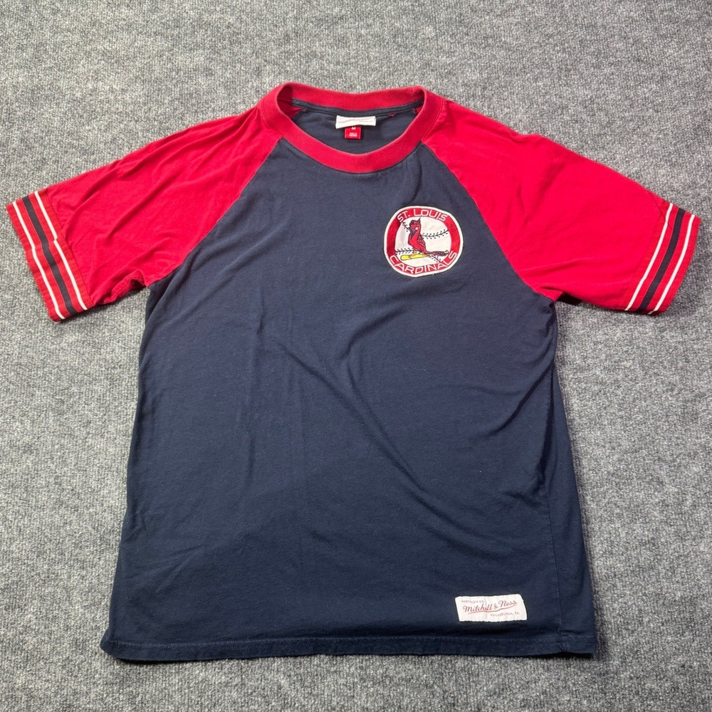 St Louis Cardinals Mitchell & Ness Shirt Mens L Blue Red Baseball Raglan